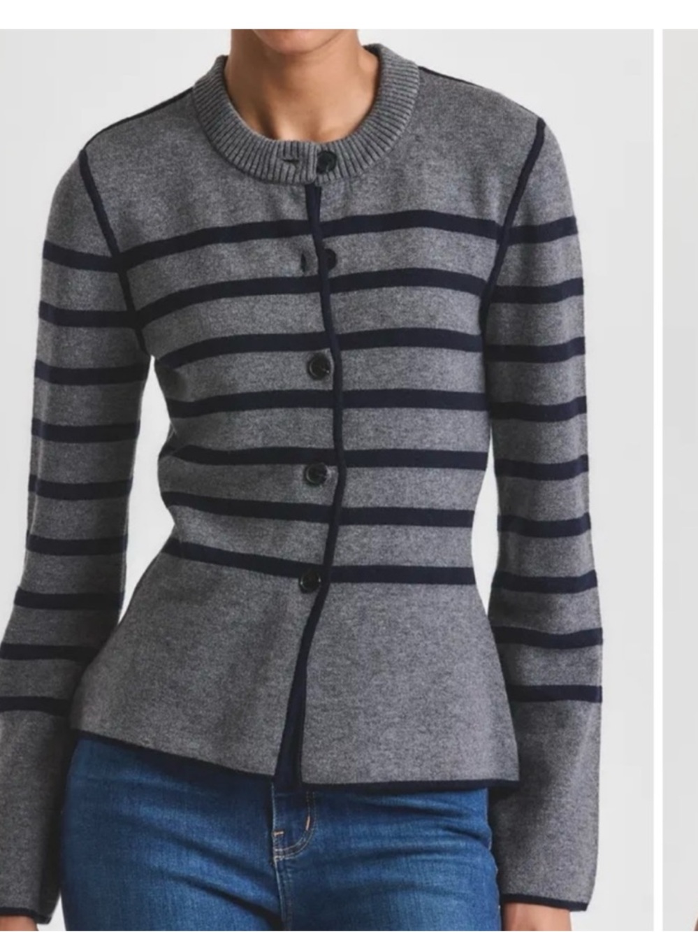 10 Crosby Derek Lam Marina Reversible Cardigan Grey/Navy, M | Retail $395 NWT